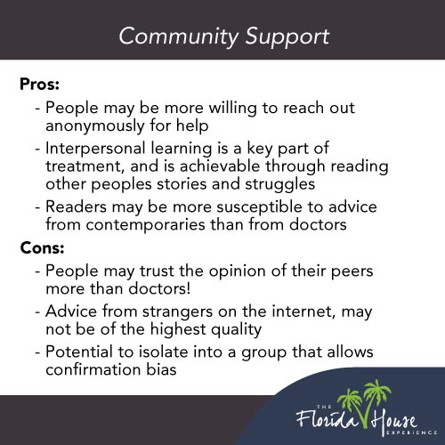 What are the benefits and negatives of online support for Alcoholism