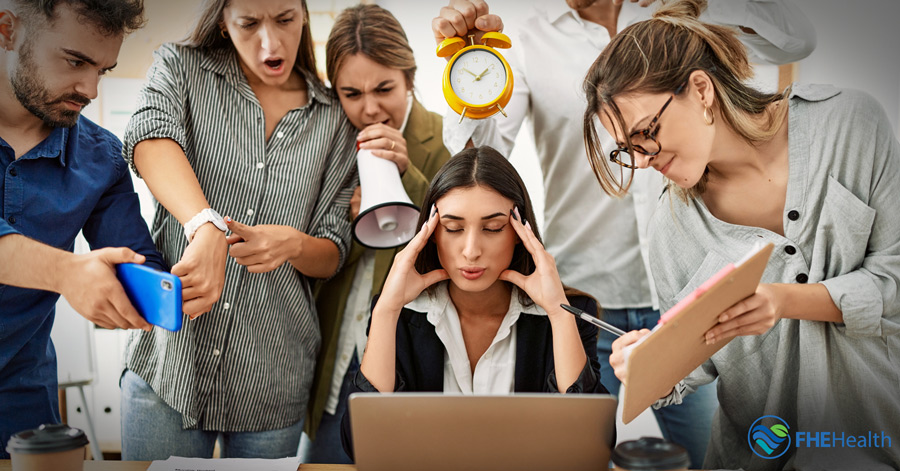 A woman who is being stressed out at work and is in need of therapy for work stress